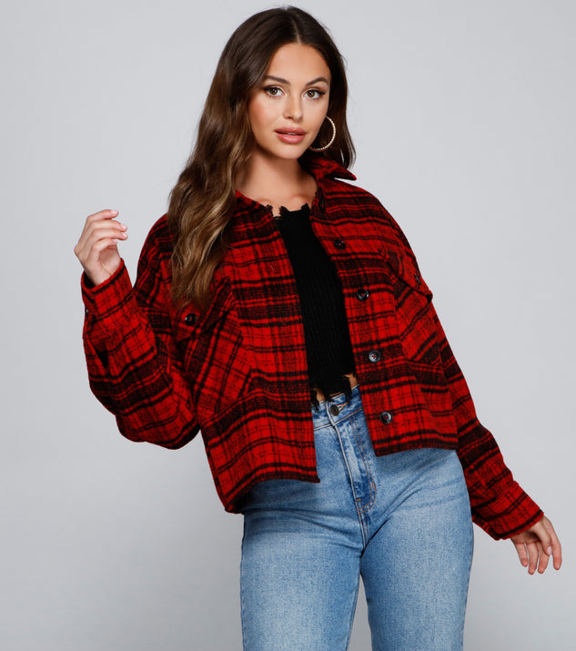 The trendy Cozy Vibes Plaid Shacket is the perfect pick to create a holiday outfit, new years attire, cocktail outfit, or party look for any seasonal event!