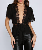 With fun and flirty details, Flirty And Fluttery Lace Tie Front Top shows off your unique style for a trendy outfit for the summer season!