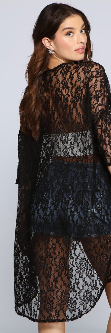 Chic And Sheer Lace Kimono for 2023 festival outfits, festival dress, outfits for raves, concert outfits, and/or club outfits