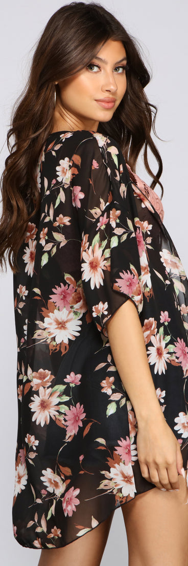 Floral Fashionista Chiffon Kimono for 2023 festival outfits, festival dress, outfits for raves, concert outfits, and/or club outfits
