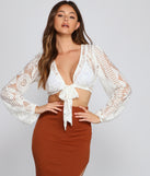 Boho Babe Lace Tie-Front Top is a trendy pick to create 2023 festival outfits, festival dresses, outfits for concerts or raves, and complete your best party outfits!