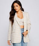 You’ll look stunning in the Polished Glam Oversized Plaid Blazer when paired with its matching separate to create a glam clothing set perfect for parties, date nights, concert outfits, back-to-school attire, or for any summer event!