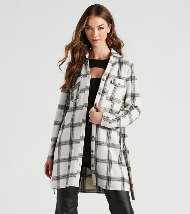 Girl On The Go Flannel Trench Coat helps create the best summer outfit for a look that slays at any event or occasion!