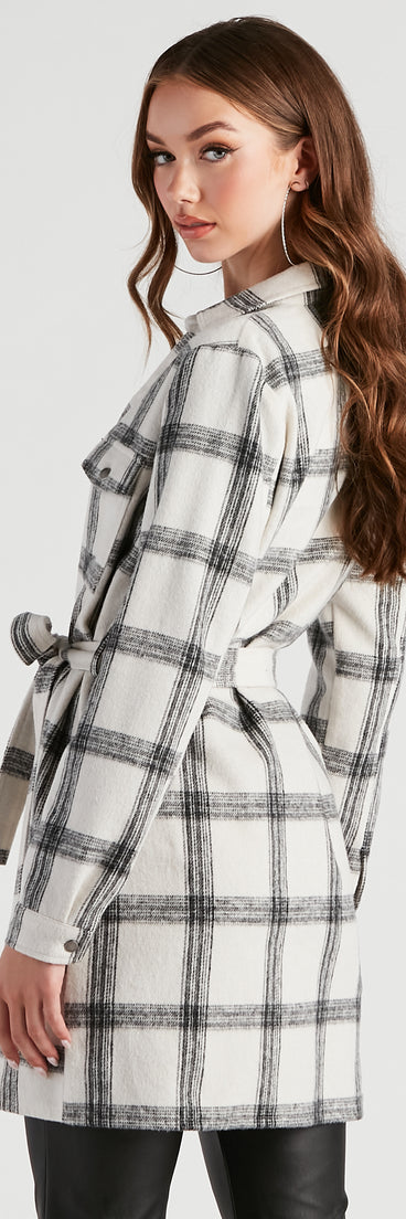 Girl On The Go Flannel Trench Coat helps create the best summer outfit for a look that slays at any event or occasion!