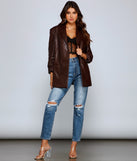 Trendy Oversized Faux Leather Blazer helps create the best summer outfit for a look that slays at any event or occasion!