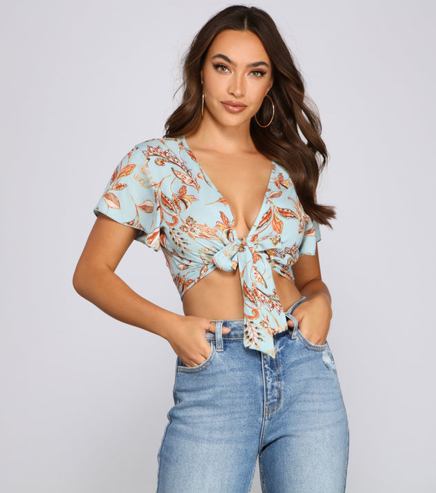 With fun and flirty details, Boho Moment Paisley Tie Front Top shows off your unique style for a trendy outfit for the summer season!