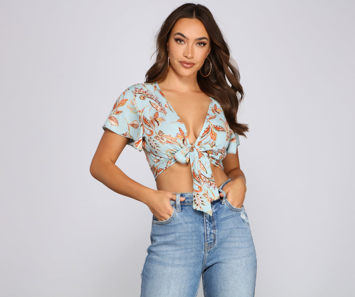 Boho Moment Paisley Tie Front Top