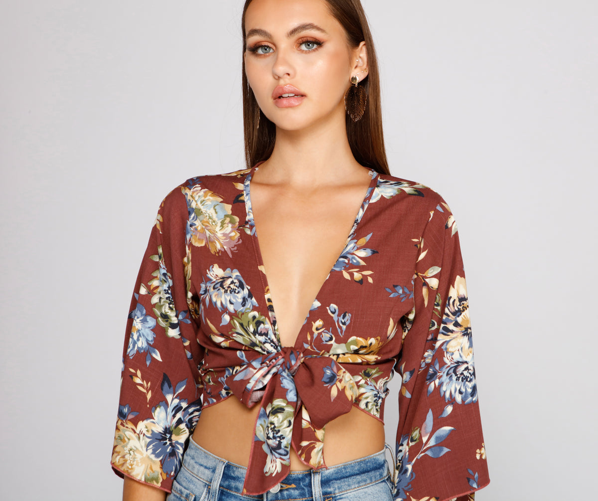 Sprung On Style Floral Tie Front Top