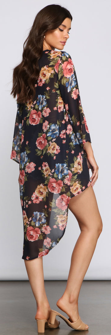 Effortless Style Floral Chiffon Kimono for 2023 festival outfits, festival dress, outfits for raves, concert outfits, and/or club outfits