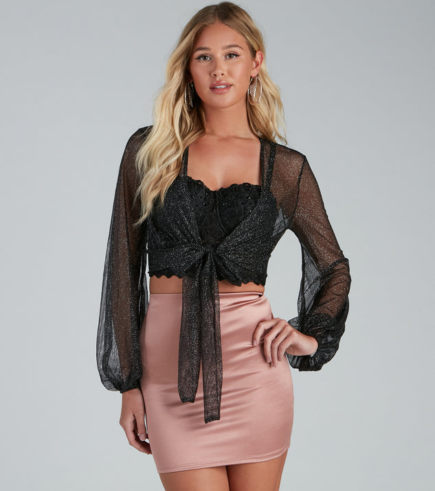 Sparkle Party Glitter Long Sleeve Jacket helps create the best bachelorette party outfit or the bride's sultry bachelorette dress for a look that slays!