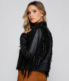 Major Baddie Fringe Faux Leather Moto is a trendy pick to create 2023 festival outfits, festival dresses, outfits for concerts or raves, and complete your best party outfits!