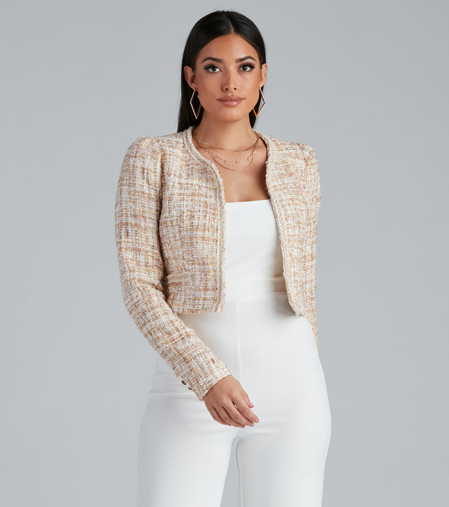 Stylishly Sophisticated Tweed Blazer helps create the best summer outfit for a look that slays at any event or occasion!