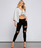 With fun and flirty details, Coast On Striped Tie Front Top shows off your unique style for a trendy outfit for the summer season!