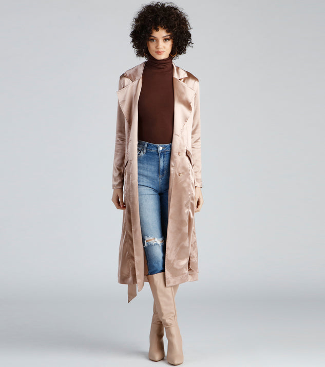 Sleek Sophistication Belted Satin Trench helps create the best summer outfit for a look that slays at any event or occasion!