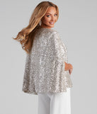 Curtain Call Sequin Knit Cape helps create the best summer outfit for a look that slays at any event or occasion!