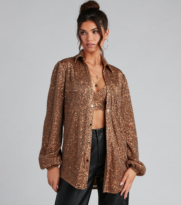 Glitzy Moment Sequin Knit Shacket helps create the best summer outfit for a look that slays at any event or occasion!