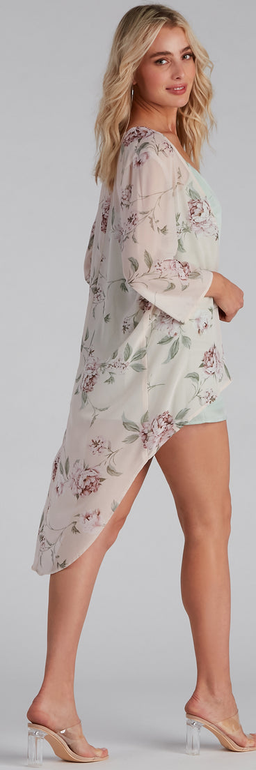 Breezy Floral Chiffon Short Kimono for 2023 festival outfits, festival dress, outfits for raves, concert outfits, and/or club outfits