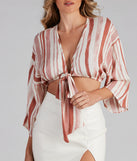 With fun and flirty details, Breezy Striped Tie-Front Top shows off your unique style for a trendy outfit for the summer season!