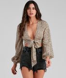 Chase The Cheetah Tie-Front Top is a trendy pick to create 2023 festival outfits, festival dresses, outfits for concerts or raves, and complete your best party outfits!