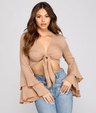 Boho-Chic Ruffled Sleeve Tie-Front Top