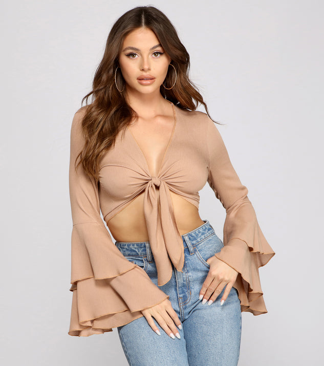 Boho-Chic Ruffled Sleeve Tie-Front Top