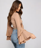 Boho-Chic Ruffled Sleeve Tie-Front Top