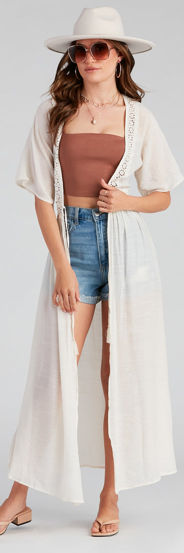 Hampton Vacay Crochet Trim Duster helps create the best summer outfit for a look that slays at any event or occasion!
