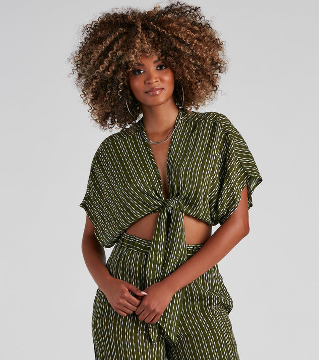 With fun and flirty details, In Line Tie-Front Striped Top shows off your unique style for a trendy outfit for the summer season!