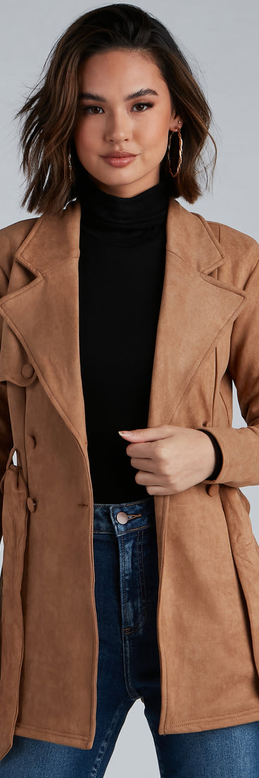 Classic And Elevated Faux Suede Trench helps create the best summer outfit for a look that slays at any event or occasion!