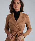 Classic And Elevated Faux Suede Trench helps create the best summer outfit for a look that slays at any event or occasion!