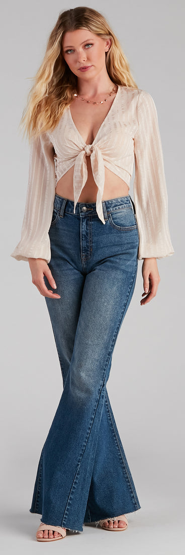 True Beau Satin Stripe Tie-Front Top