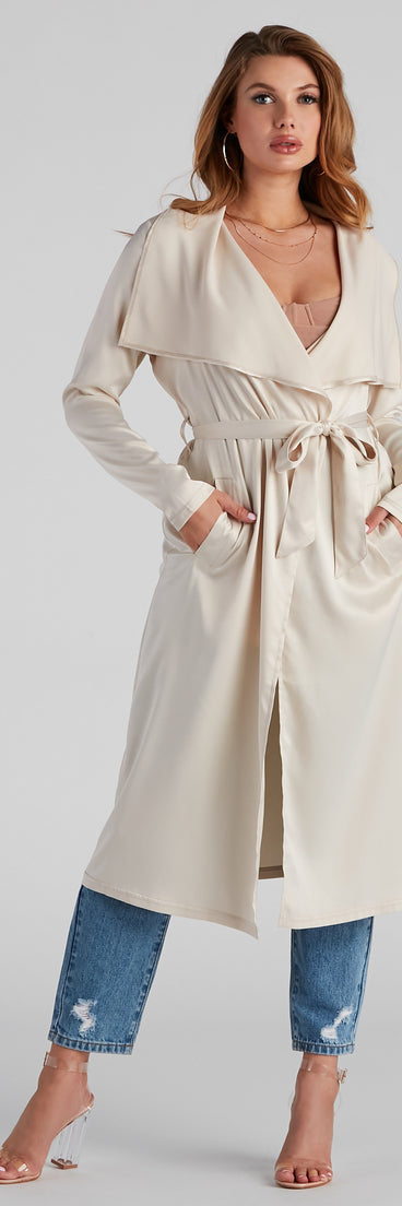 Chic In Satin Belted Trench helps create the best summer outfit for a look that slays at any event or occasion!