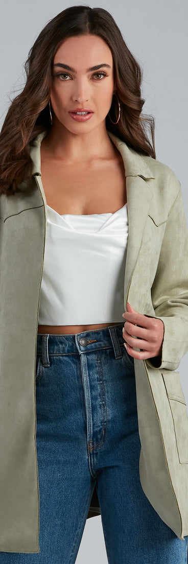 Here For It Faux Suede Trench helps create the best summer outfit for a look that slays at any event or occasion!