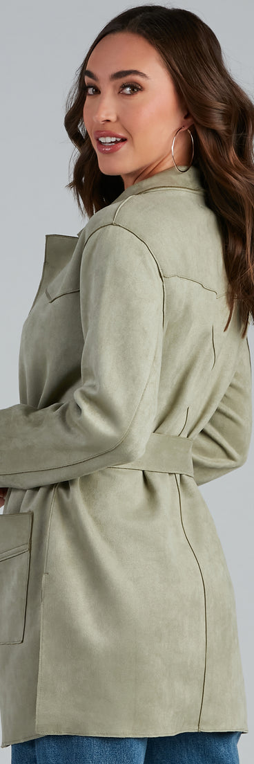 Here For It Faux Suede Trench helps create the best summer outfit for a look that slays at any event or occasion!