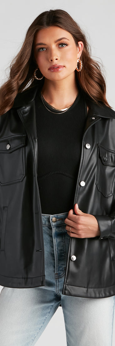 Trendsetting Vibes Faux Leather Shacket helps create the best summer outfit for a look that slays at any event or occasion!