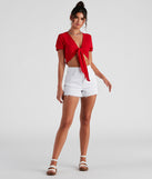 With fun and flirty details, Total Keep Crepe Tie-Front Top shows off your unique style for a trendy outfit for the summer season!