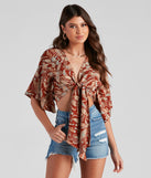 You’ll look stunning in the Palisades Paisley Tie-Front Top when paired with its matching separate to create a glam clothing set perfect for a New Year’s Eve Party Outfit or Holiday Outfit for any event!