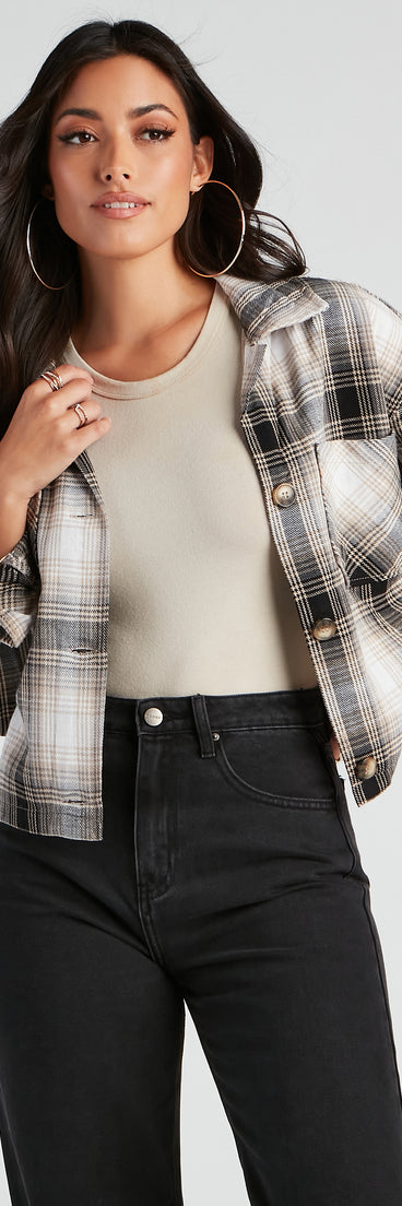 Chill Temps Plaid Crop Shacket helps create the best summer outfit for a look that slays at any event or occasion!