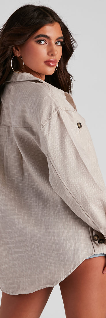 Cool Layers Woven Oversized Shacket helps create the best summer outfit for a look that slays at any event or occasion!