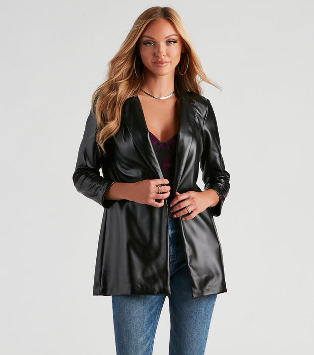 Elevated Sleek Faux Leather Blazer helps create the best summer outfit for a look that slays at any event or occasion!