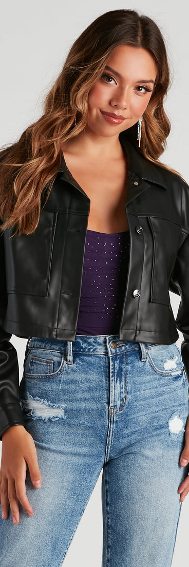 New Rule Faux Leather Crop Shacket helps create the best summer outfit for a look that slays at any event or occasion!