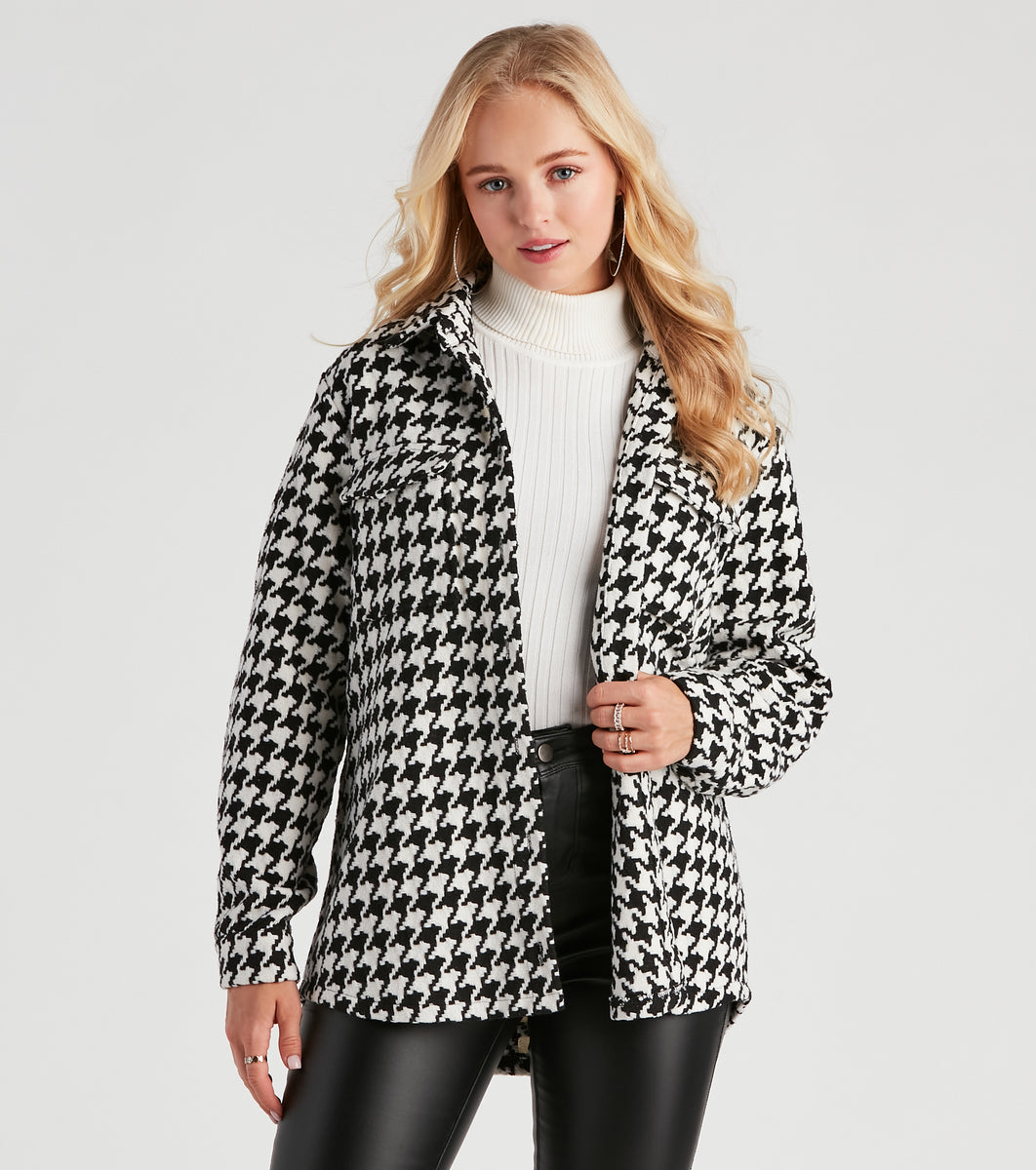Elevated Chic Houndstooth Woven Shacket & Windsor