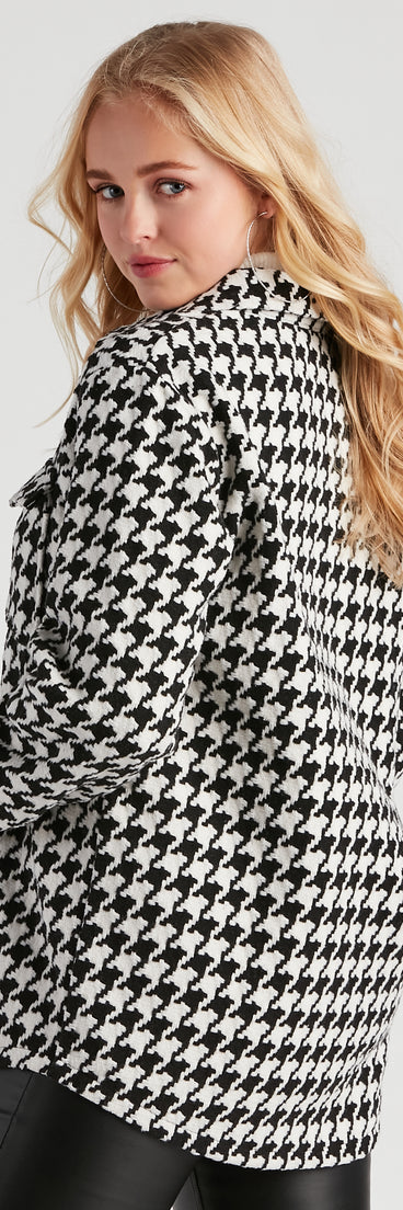 Elevated Chic Houndstooth Woven Shacket helps create the best summer outfit for a look that slays at any event or occasion!