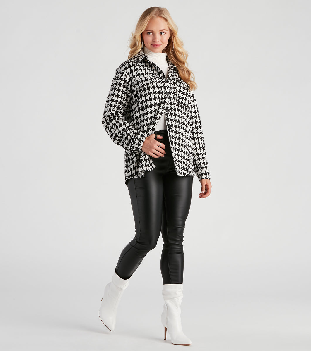 Elevated Chic Houndstooth Woven Shacket & Windsor