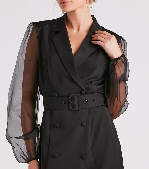 strapless open back dress Chic And Fab Sheer Sleeve Blazer Dress