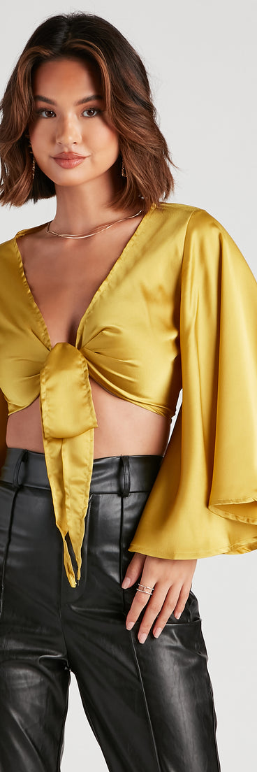 Dress up in Sweet Secret Satin Kimono Sleeve Top as your going-out dress for holiday parties, an outfit for NYE, party dress for a girls’ night out, or a going-out outfit for any seasonal event!