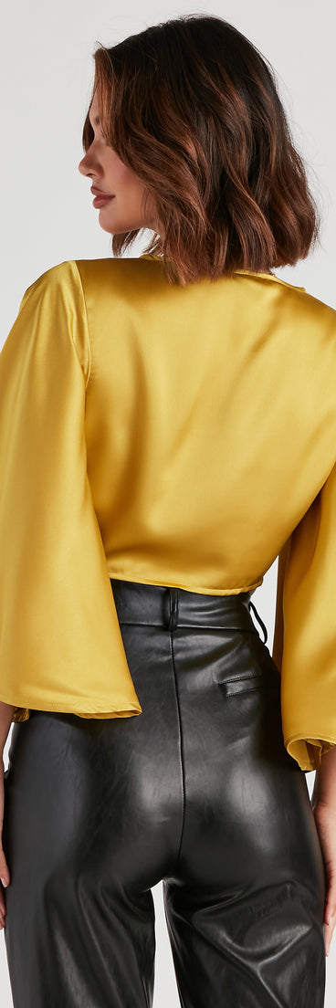 With fun and flirty details, Sweet Secret Satin Kimono Sleeve Top shows off your unique style for a trendy outfit for the summer season!