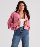 Festival 'Fit Fringe Cropped Shacket is a fire pick to create 2023 festival outfits, concert dresses, outfits for raves, or to complete your best party outfits or clubwear!