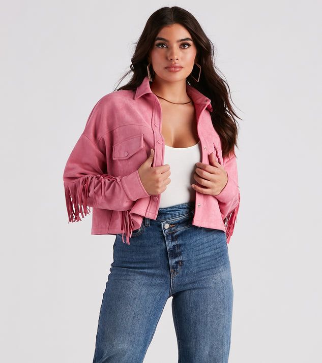 Festival 'Fit Fringe Cropped Shacket is a fire pick to create 2023 festival outfits, concert dresses, outfits for raves, or to complete your best party outfits or clubwear!