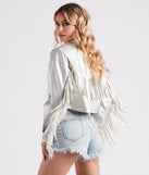 Wild Retro Faux Leather Fringe Jacket is a fire pick to create 2023 festival outfits, concert dresses, outfits for raves, or to complete your best party outfits or clubwear!